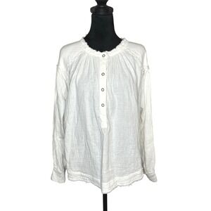 We‎ The Free Collarless Oversized Button Front Cotton Blouse Ivory Small NWOT